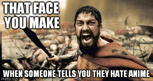 Sparta Leonidas | THAT FACE YOU MAKE WHEN SOMEONE TELLS YOU THEY HATE ANIME | image tagged in memes,sparta leonidas | made w/ Imgflip meme maker