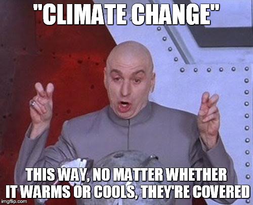 Dr Evil Laser Meme | "CLIMATE CHANGE" THIS WAY, NO MATTER WHETHER IT WARMS OR COOLS, THEY'RE COVERED | image tagged in memes,dr evil laser | made w/ Imgflip meme maker