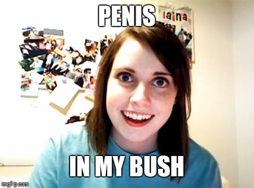 Girlfriend Meme P**IS IN MY BUSH image tagged in memes,overly attached girl...