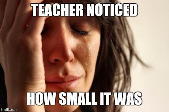 First World Problems Meme | TEACHER NOTICED HOW SMALL IT WAS | image tagged in memes,first world problems | made w/ Imgflip meme maker