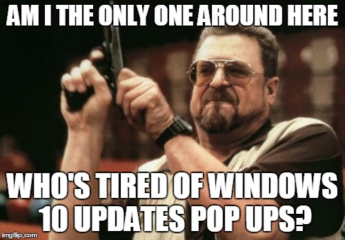 Am I The Only One Around Here Meme | AM I THE ONLY ONE AROUND HERE WHO'S TIRED OF WINDOWS 10 UPDATES POP UPS? | image tagged in memes,am i the only one around here | made w/ Imgflip meme maker