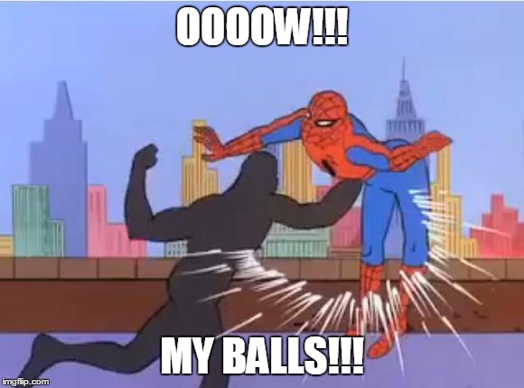 spiderman hit | OOOOW!!! MY BALLS!!! | image tagged in spiderman hit | made w/ Imgflip meme maker