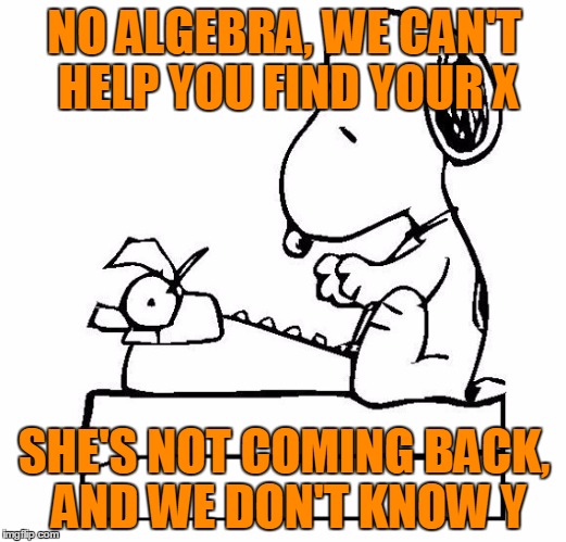 NO ALGEBRA, WE CAN'T HELP YOU FIND YOUR X SHE'S NOT COMING BACK, AND WE DON'T KNOW Y | made w/ Imgflip meme maker