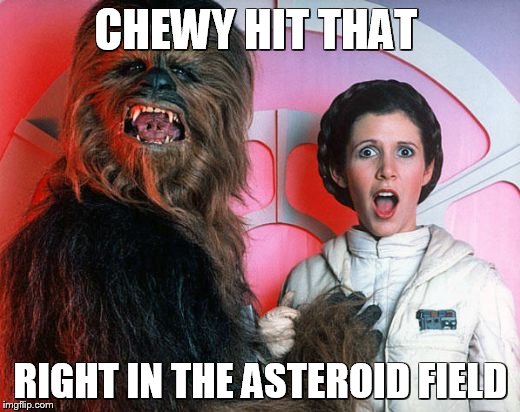 chewy | CHEWY HIT THAT RIGHT IN THE ASTEROID FIELD | image tagged in chewy | made w/ Imgflip meme maker