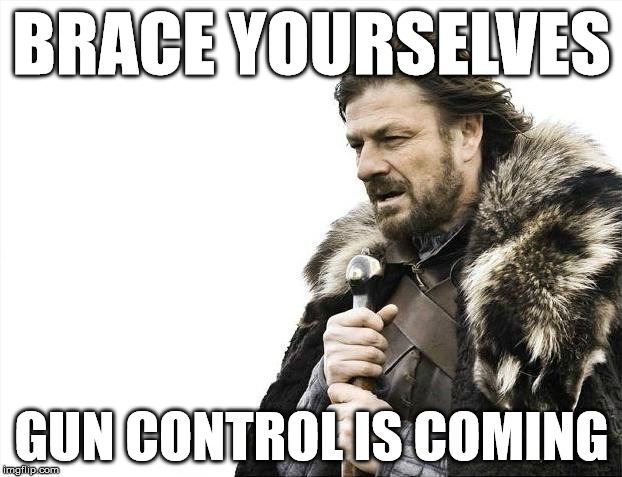 Brace Yourselves X is Coming Meme | BRACE YOURSELVES GUN CONTROL IS COMING | image tagged in memes,brace yourselves x is coming | made w/ Imgflip meme maker