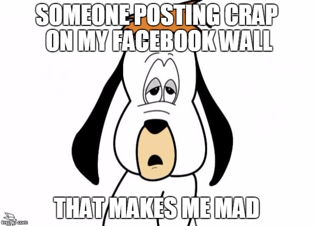 Droopy | SOMEONE POSTING CRAP ON MY FACEBOOK WALL THAT MAKES ME MAD | image tagged in droopy | made w/ Imgflip meme maker