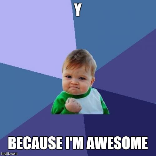 Success Kid Meme | Y BECAUSE I'M AWESOME | image tagged in memes,success kid | made w/ Imgflip meme maker