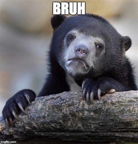 Confession Bear | BRUH | image tagged in memes,confession bear | made w/ Imgflip meme maker