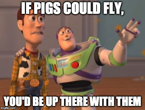 X, X Everywhere Meme | IF PIGS COULD FLY, YOU'D BE UP THERE WITH THEM | image tagged in memes,x x everywhere | made w/ Imgflip meme maker