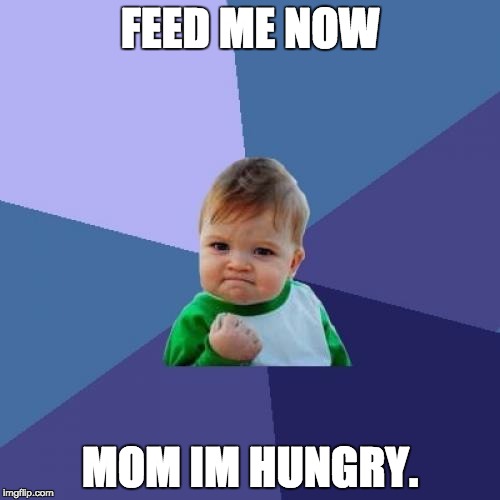 Success Kid Meme | FEED ME NOW MOM IM HUNGRY. | image tagged in memes,success kid | made w/ Imgflip meme maker