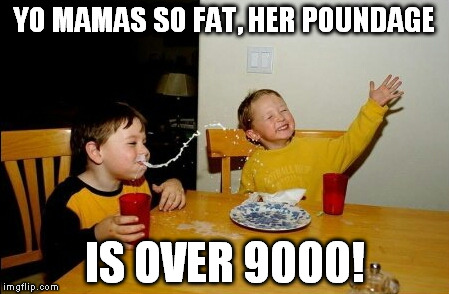 Yo Mamas So Fat | YO MAMAS SO FAT, HER POUNDAGE IS OVER 9000! | image tagged in memes,yo mamas so fat | made w/ Imgflip meme maker