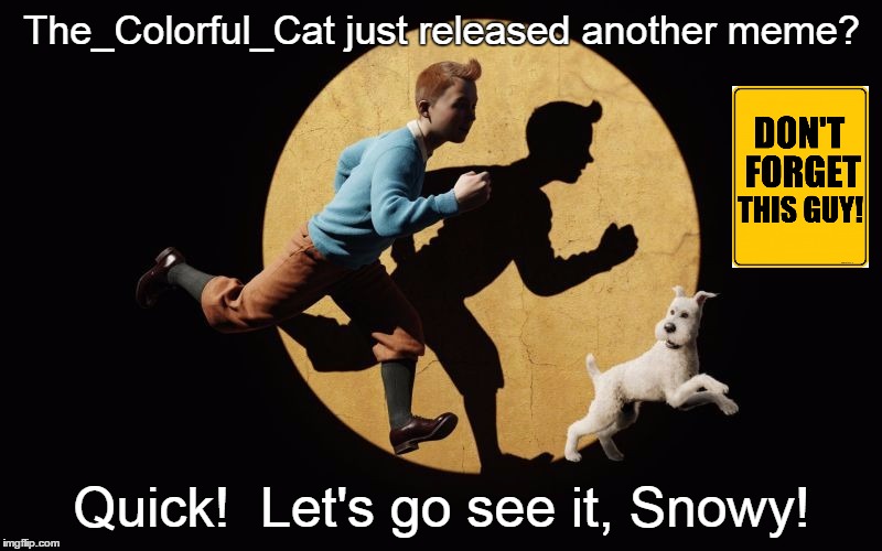 The_Colorful_Cat just released another meme? Quick!  Let's go see it, Snowy! | made w/ Imgflip meme maker