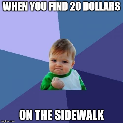 Success Kid | WHEN YOU FIND 20 DOLLARS ON THE SIDEWALK | image tagged in memes,success kid | made w/ Imgflip meme maker