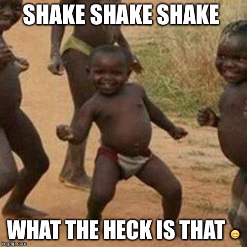 Third World Success Kid Meme | SHAKE SHAKE SHAKE WHAT THE HECK IS THAT  | image tagged in memes,third world success kid | made w/ Imgflip meme maker