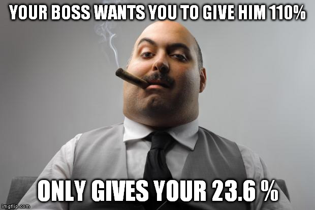 Scumbag Boss Meme | YOUR BOSS WANTS YOU TO GIVE HIM 110% ONLY GIVES YOUR 23.6 % | image tagged in memes,scumbag boss | made w/ Imgflip meme maker
