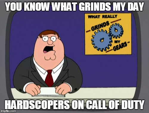 Peter Griffin News Meme | YOU KNOW WHAT GRINDS MY DAY HARDSCOPERS ON CALL OF DUTY | image tagged in memes,peter griffin news | made w/ Imgflip meme maker