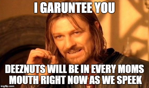 One Does Not Simply | I GARUNTEE YOU DEEZNUTS WILL BE IN EVERY MOMS MOUTH RIGHT NOW AS WE SPEEK | image tagged in memes,one does not simply | made w/ Imgflip meme maker