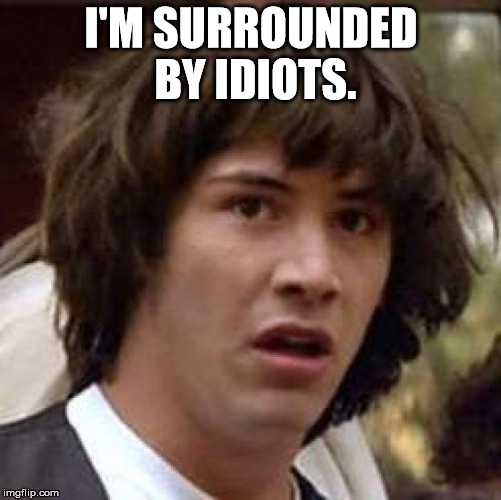 keanu Reeves  | I'M SURROUNDED BY IDIOTS. | image tagged in keanu reeves  | made w/ Imgflip meme maker