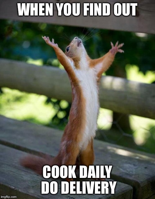 Happy Squirrel | WHEN YOU FIND OUT COOK DAILY DO DELIVERY | image tagged in happy squirrel | made w/ Imgflip meme maker