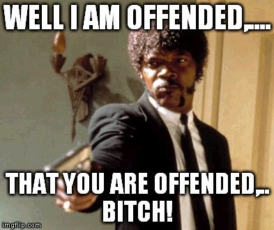 Say That Again I Dare You Meme | WELL I AM OFFENDED,.... THAT YOU ARE OFFENDED,.. B**CH! | image tagged in memes,say that again i dare you | made w/ Imgflip meme maker