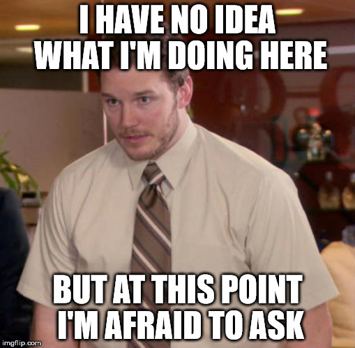 Afraid To Ask Andy | I HAVE NO IDEA WHAT I'M DOING HERE BUT AT THIS POINT I'M AFRAID TO ASK | image tagged in and at this point i am to afraid to ask | made w/ Imgflip meme maker