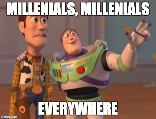 X, X Everywhere Meme | MILLENIALS, MILLENIALS EVERYWHERE | image tagged in memes,x x everywhere | made w/ Imgflip meme maker