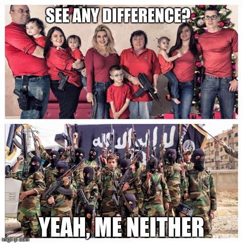 The Gun Family | SEE ANY DIFFERENCE? YEAH, ME NEITHER | image tagged in war on christmas,war on terror,happy holidays,isis,gun control,open carry | made w/ Imgflip meme maker