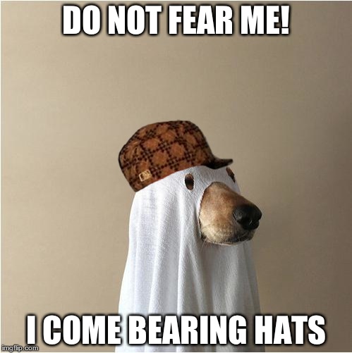 Ghost Doge | DO NOT FEAR ME! I COME BEARING HATS | image tagged in ghost doge,scumbag | made w/ Imgflip meme maker