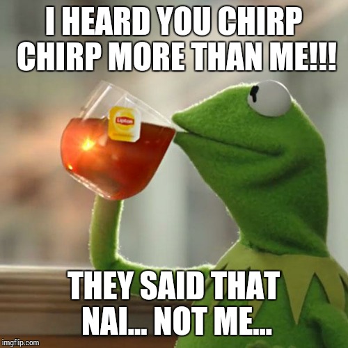 But That's None Of My Business Meme | I HEARD YOU CHIRP CHIRP MORE THAN ME!!! THEY SAID THAT NAI... NOT ME... | image tagged in memes,but thats none of my business,kermit the frog | made w/ Imgflip meme maker