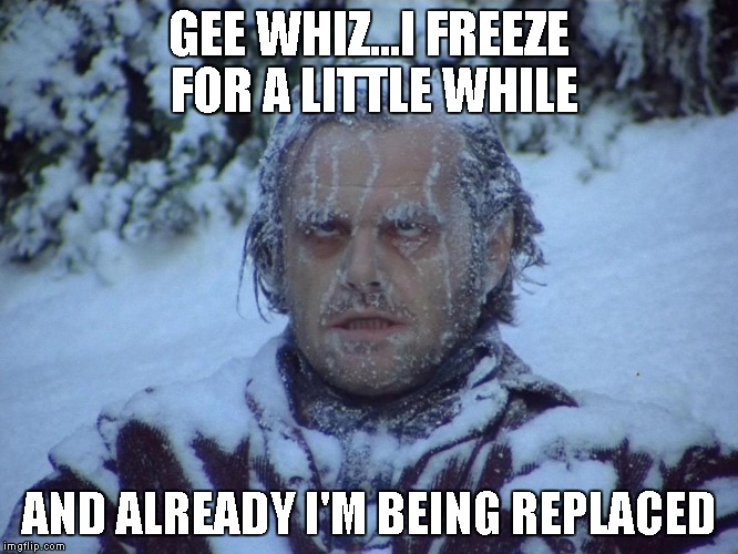 GEE WHIZ...I FREEZE FOR A LITTLE WHILE AND ALREADY I'M BEING REPLACED | made w/ Imgflip meme maker