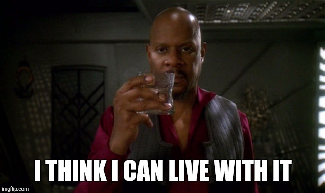 Sisko with glass | I THINK I CAN LIVE WITH IT | image tagged in sisko with glass | made w/ Imgflip meme maker