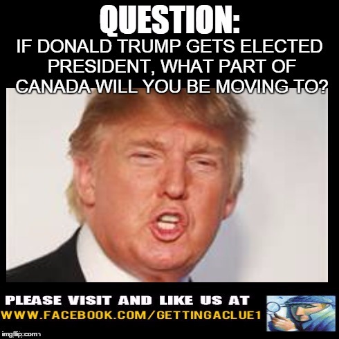 IF DONALD TRUMP GETS ELECTED PRESIDENT, WHAT PART OF CANADA WILL YOU BE MOVING TO? | made w/ Imgflip meme maker