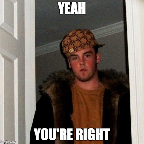 Scumbag Steve Meme | YEAH YOU'RE RIGHT | image tagged in memes,scumbag steve | made w/ Imgflip meme maker