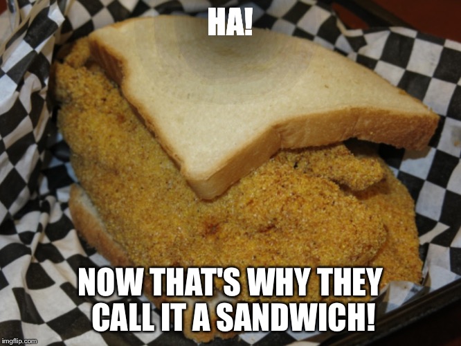 HA! NOW THAT'S WHY THEY CALL IT A SANDWICH! | image tagged in sandwich | made w/ Imgflip meme maker