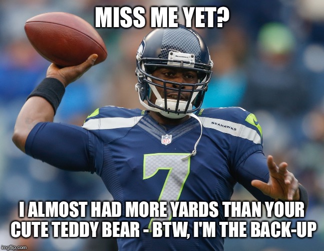 MISS ME YET? I ALMOST HAD MORE YARDS THAN YOUR CUTE TEDDY BEAR - BTW, I'M THE BACK-UP | image tagged in vikings | made w/ Imgflip meme maker