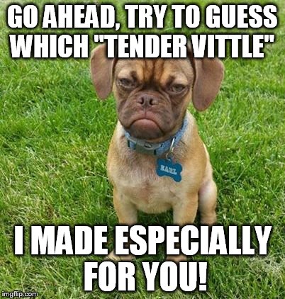 GO AHEAD, TRY TO GUESS WHICH "TENDER VITTLE" I MADE ESPECIALLY FOR YOU! | made w/ Imgflip meme maker