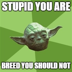 Advice Yoda | STUPID YOU ARE BREED YOU SHOULD NOT | image tagged in memes,advice yoda | made w/ Imgflip meme maker