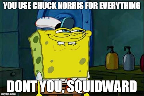 Don't You Squidward Meme | YOU USE CHUCK NORRIS FOR EVERYTHING DONT YOU, SQUIDWARD | image tagged in memes,dont you squidward | made w/ Imgflip meme maker