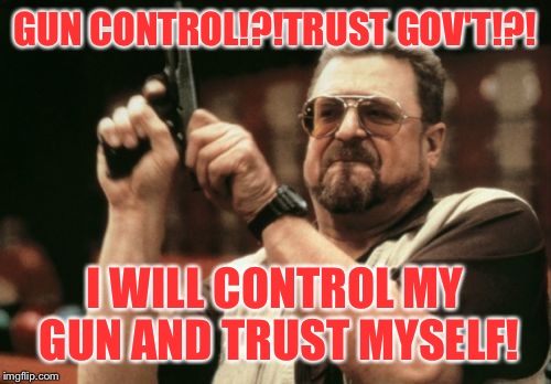 Am I The Only One Around Here Meme | GUN CONTROL!?!TRUST GOV'T!?! I WILL CONTROL MY GUN AND TRUST MYSELF! | image tagged in memes,am i the only one around here | made w/ Imgflip meme maker