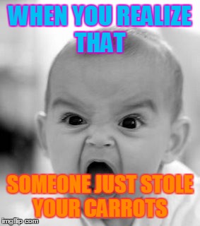 Angry Baby | WHEN YOU REALIZE THAT SOMEONE JUST STOLE YOUR CARROTS | image tagged in memes,angry baby | made w/ Imgflip meme maker