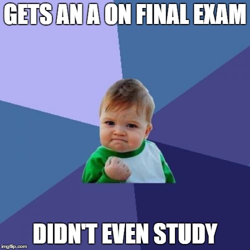 Success Kid Meme | GETS AN A ON FINAL EXAM DIDN'T EVEN STUDY | image tagged in memes,success kid | made w/ Imgflip meme maker