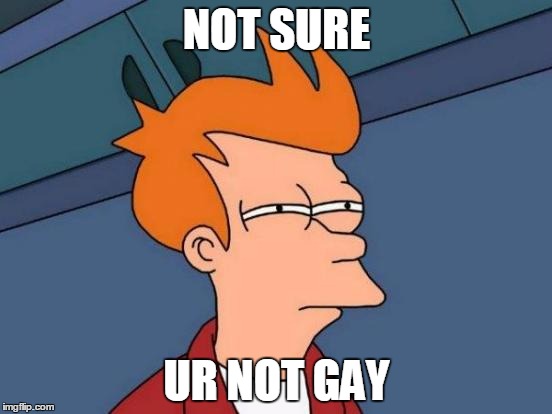 Futurama Fry | NOT SURE UR NOT GAY | image tagged in memes,futurama fry | made w/ Imgflip meme maker