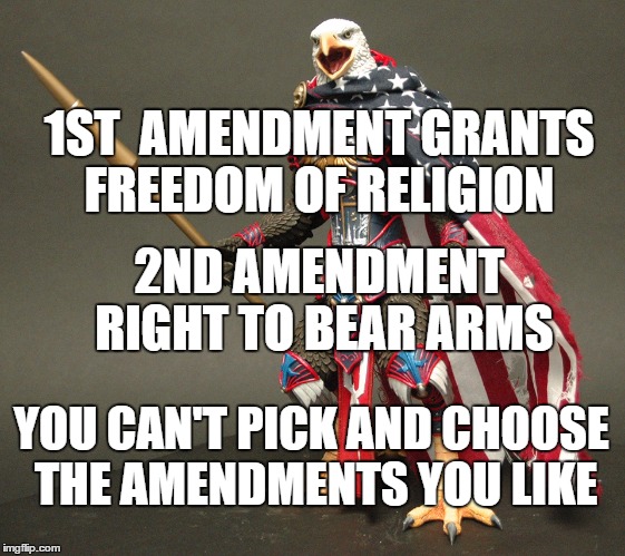 screaming eagle | 1ST  AMENDMENT GRANTS FREEDOM OF RELIGION 2ND AMENDMENT RIGHT TO BEAR ARMS YOU CAN'T PICK AND CHOOSE THE AMENDMENTS YOU LIKE | image tagged in screaming eagle | made w/ Imgflip meme maker