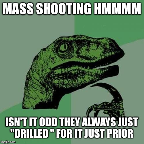 Philosoraptor Meme | MASS SHOOTING HMMMM ISN'T IT ODD THEY ALWAYS JUST "DRILLED " FOR IT JUST PRIOR | image tagged in memes,philosoraptor | made w/ Imgflip meme maker