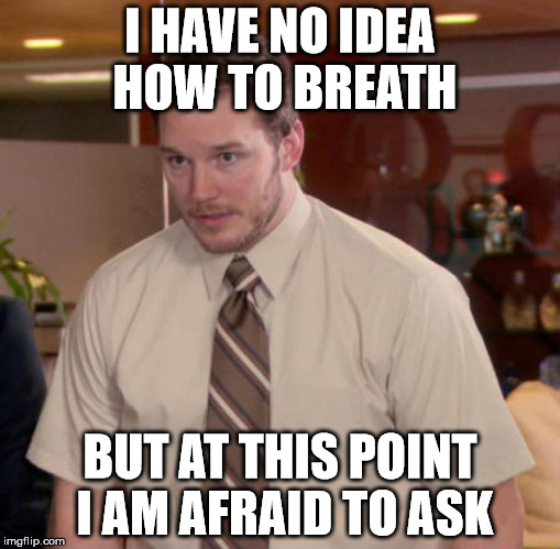 Afraid To Ask Andy | I HAVE NO IDEA HOW TO BREATH BUT AT THIS POINT I AM AFRAID TO ASK | image tagged in and at this point i am to afraid to ask | made w/ Imgflip meme maker