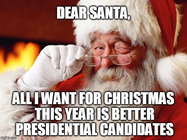 Santa Claus | DEAR SANTA, ALL I WANT FOR CHRISTMAS THIS YEAR IS BETTER PRESIDENTIAL CANDIDATES | image tagged in santa claus | made w/ Imgflip meme maker