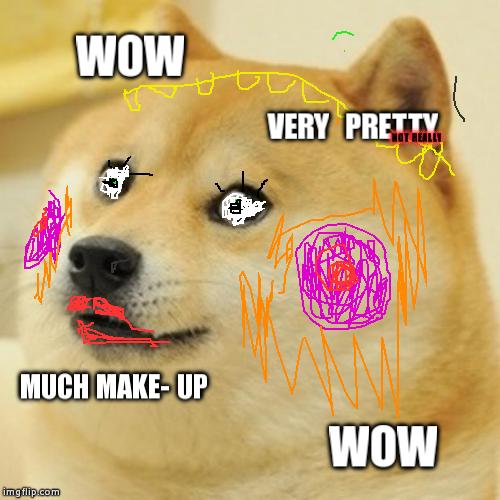 Doge much pretty | WOW VERY PRETTY MUCH MAKE-UP NOT REALLY WOW | image tagged in memes,doge,pretty,funny,ugly,make-up | made w/ Imgflip meme maker