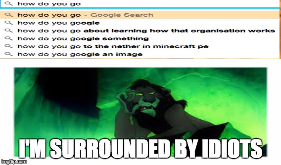 I'm Surrounded by idiots | I'M SURROUNDED BY IDIOTS | image tagged in the lion king | made w/ Imgflip meme maker