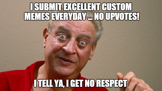Rodney Dangerfield | I SUBMIT EXCELLENT CUSTOM MEMES EVERYDAY ... NO UPVOTES! I TELL YA, I GET NO RESPECT | image tagged in rodney dangerfield | made w/ Imgflip meme maker