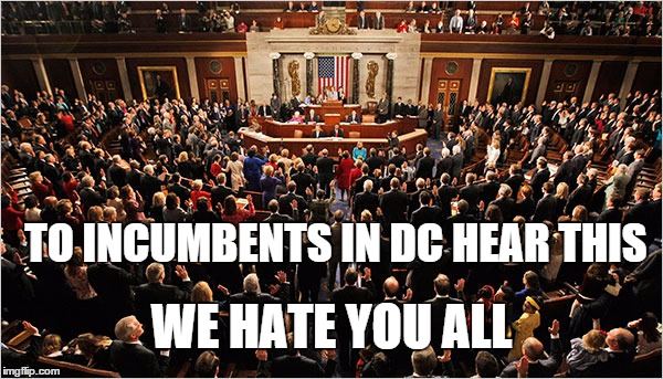 to incumbents in dc | TO INCUMBENTS IN DC HEAR THIS WE HATE YOU ALL | image tagged in politics,political | made w/ Imgflip meme maker